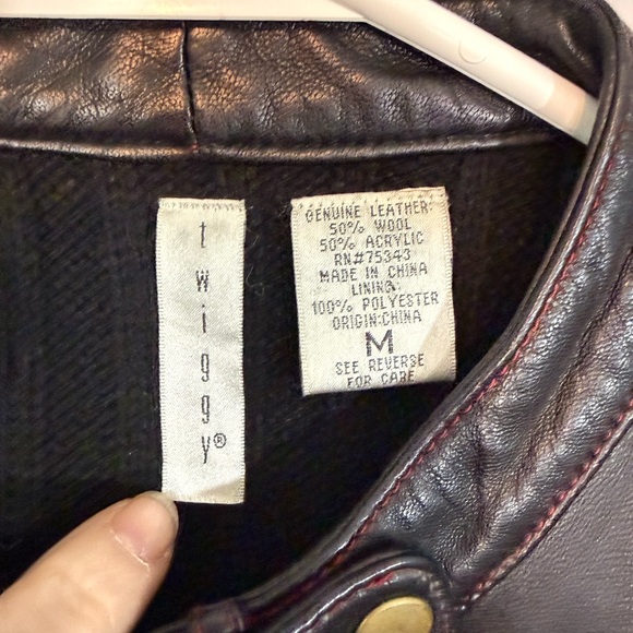 Twiggy Black Genuine Leather Jacket with Knit Sleeves - Picture 5 of 9